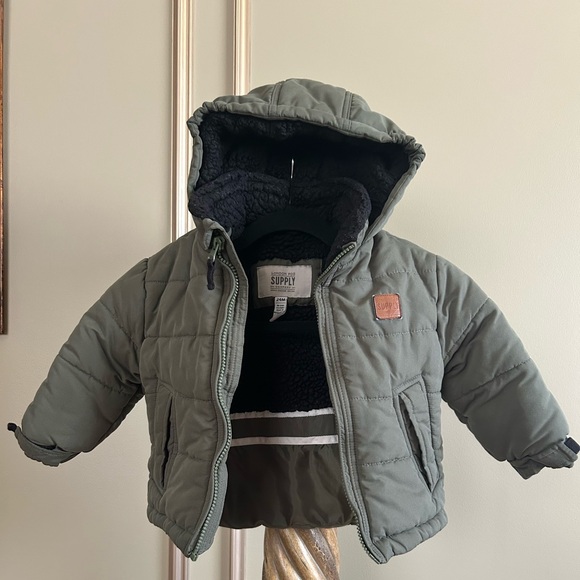 London Fog Green Sherpa Lined Hooded Puffer Winter Jacket Toddler Boys Size 24M - Picture 3 of 7